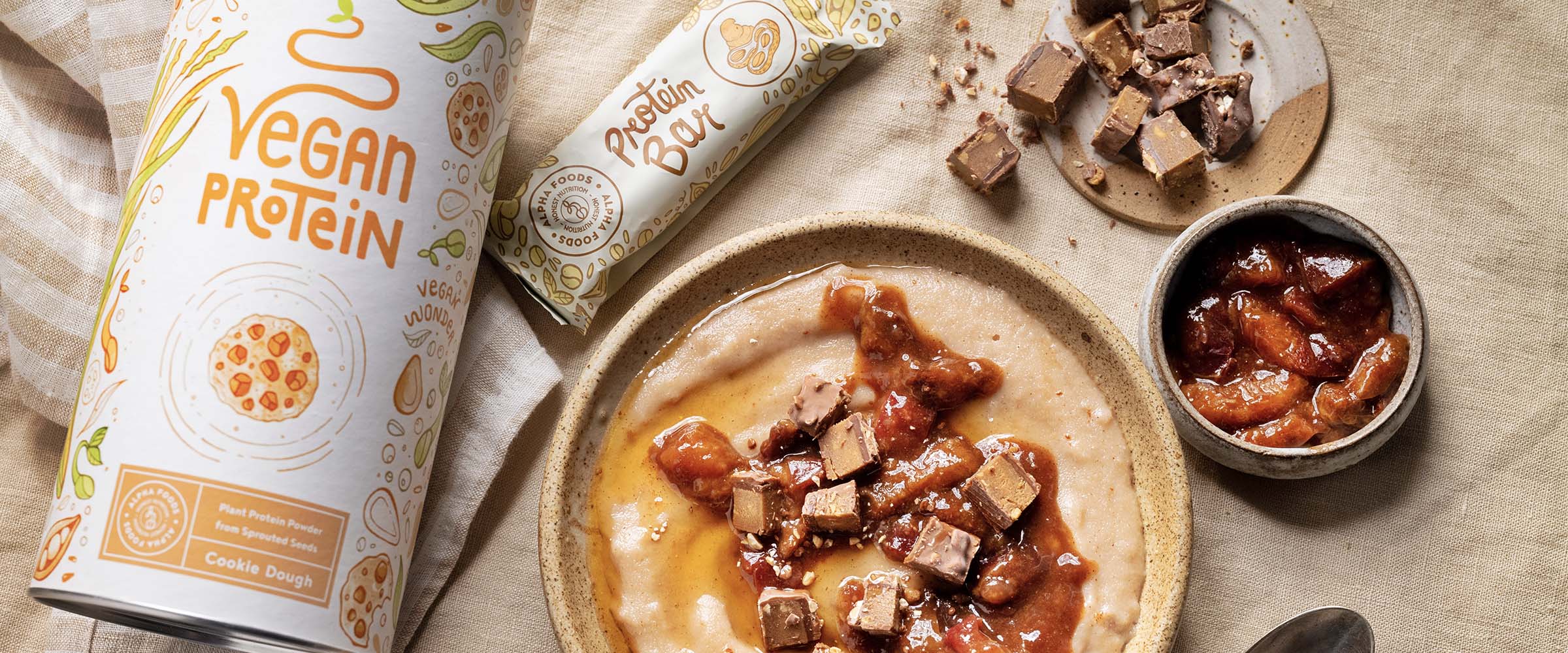 COOKIE DOUGH PROTEÏNE GRIESMEEL MET CHOCOLADE PRUIM TOPPING