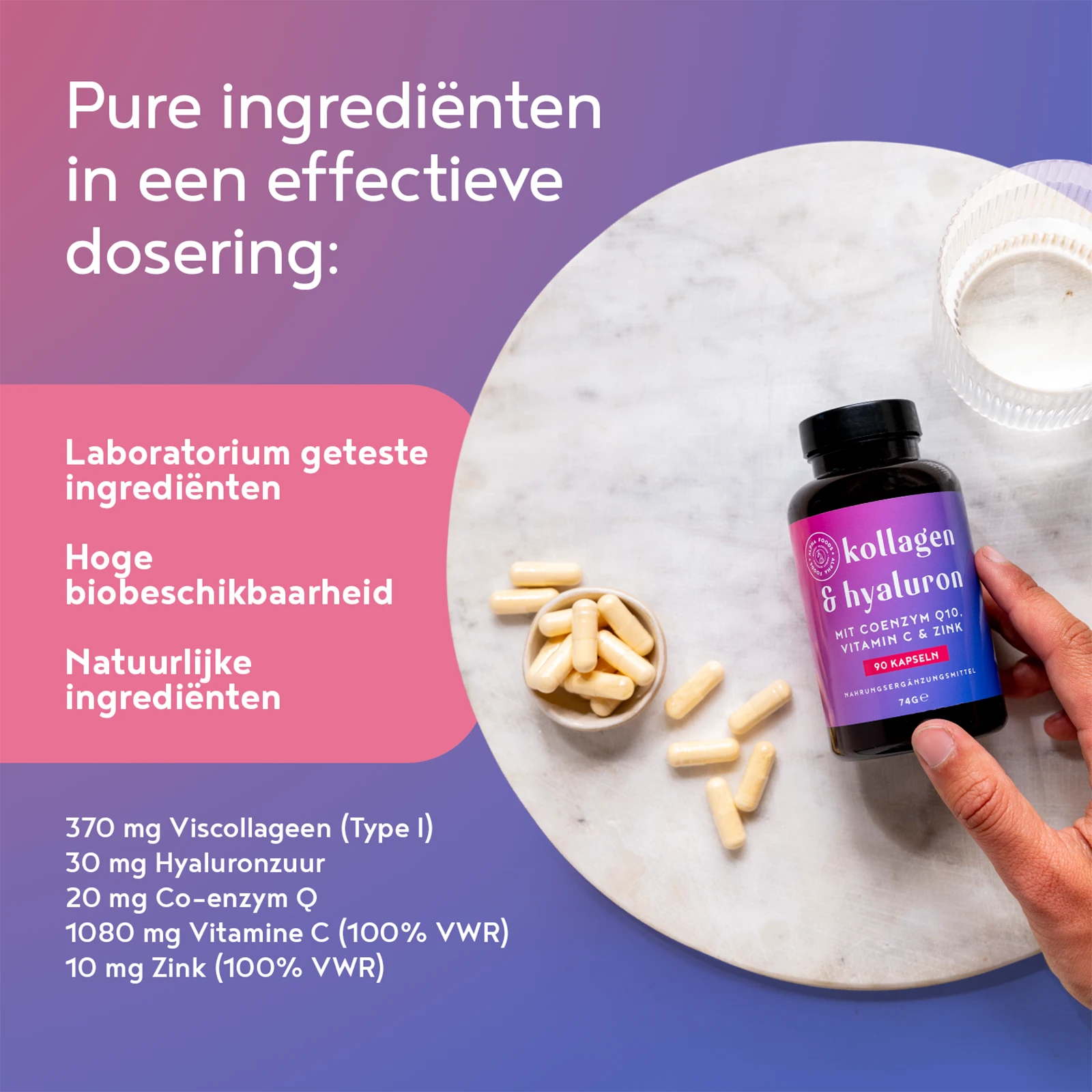 A+ Three - Collageen & hyaluronzuur met Q10, vitamine C en zink